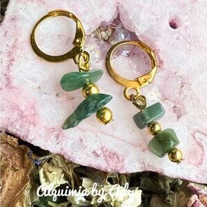 Green jade and Gold Earrings